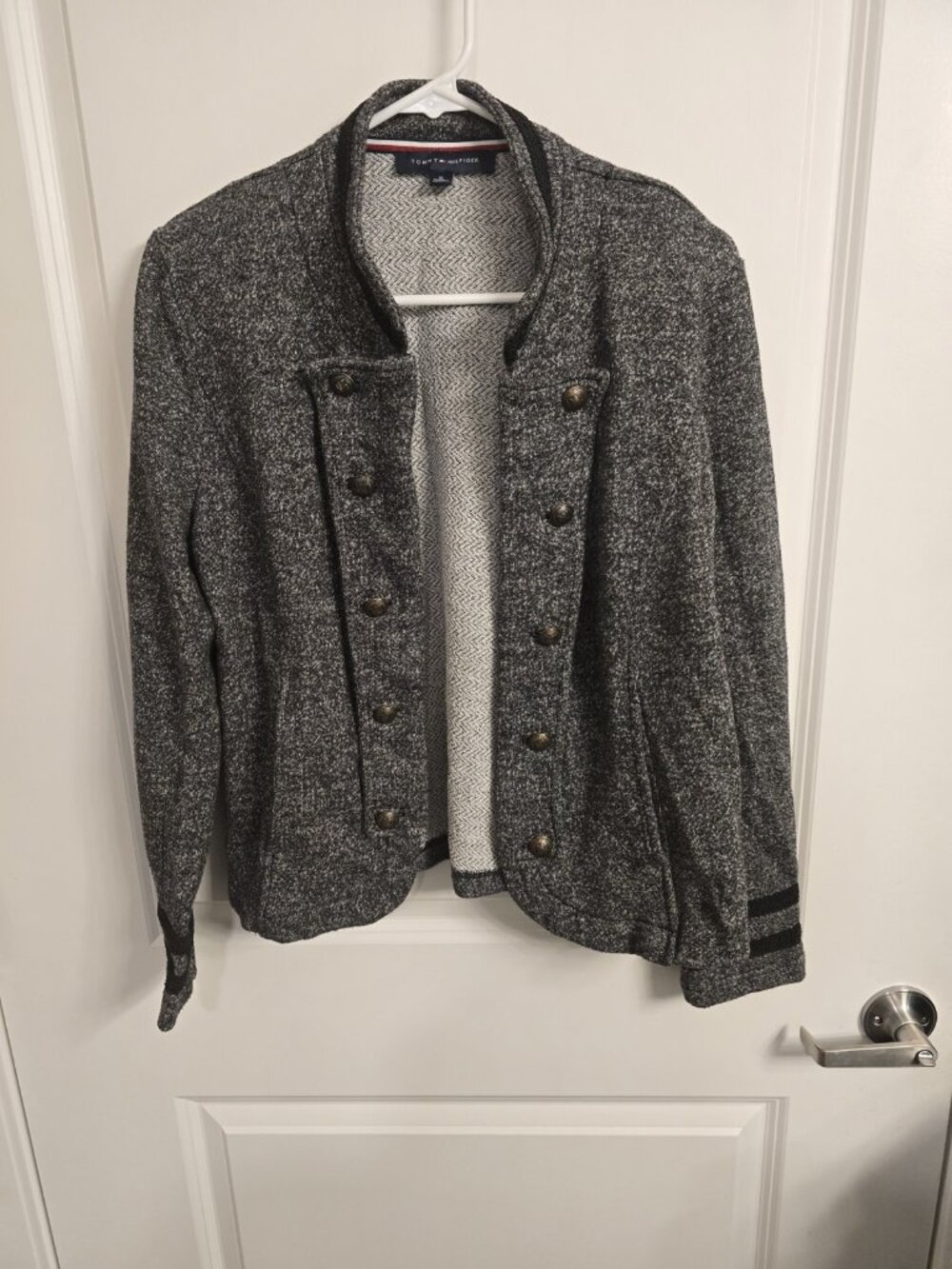 Tommy Hilfiger Women's Gray Knit Military  Cardigan Button Jacket Sz L